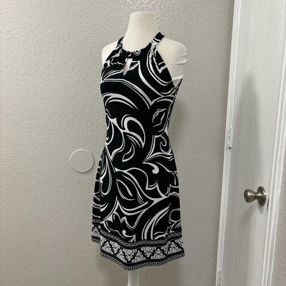 Elegant Black and White Halter Dress